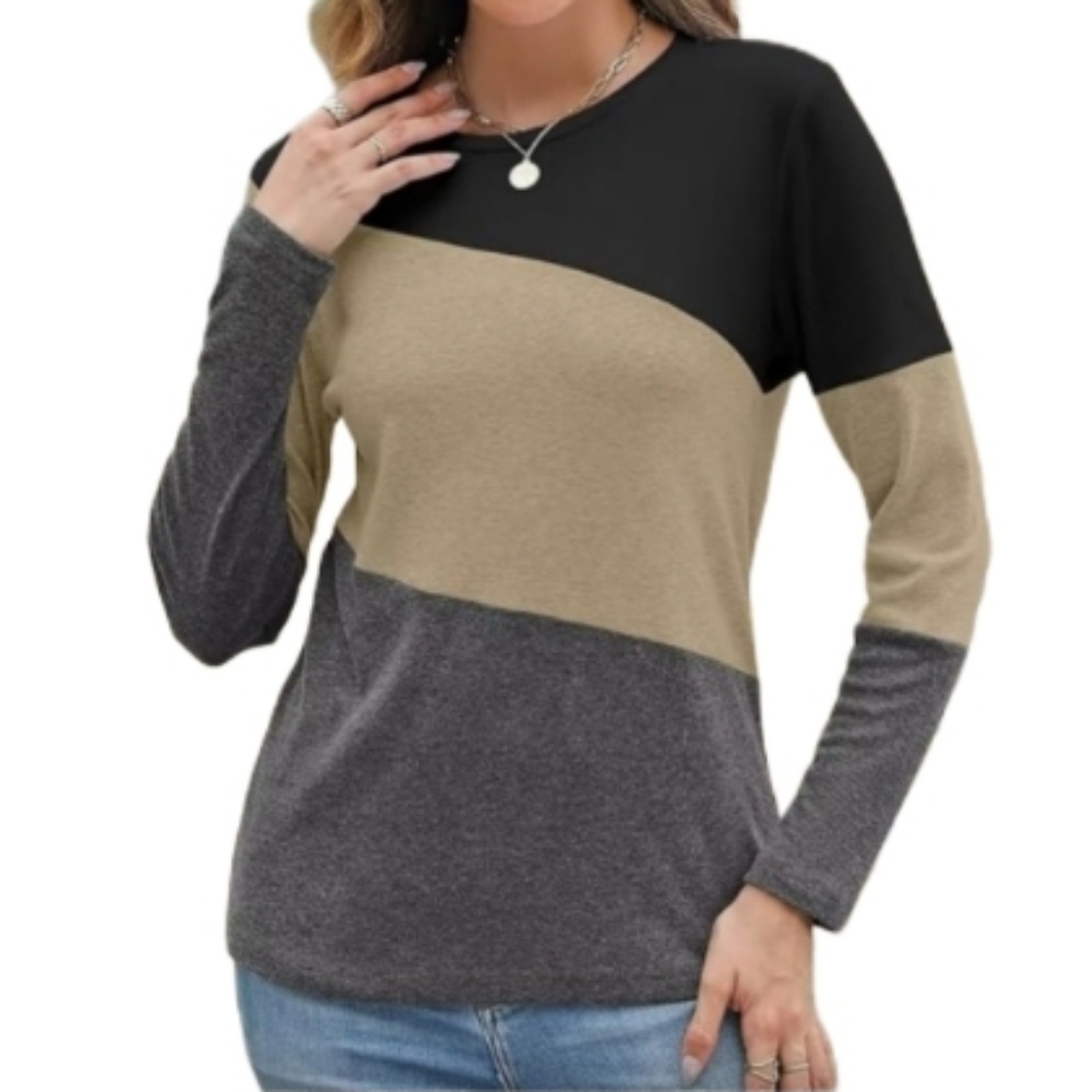 Minetom   Women's M   Long Sleeve  Top   Black, Brown & Gray